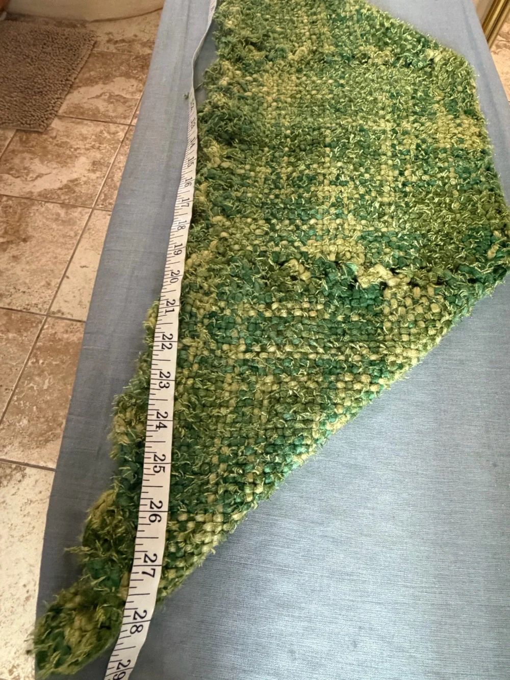 Reversible Hand-Knit Green Triangle Shawl.